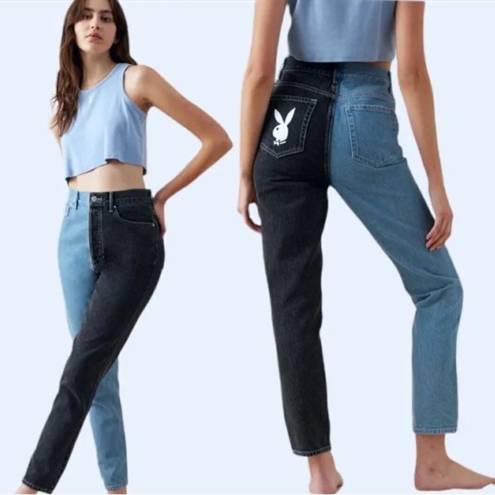 Playboy By PacSun Two-Tone Ultra High Waisted Button Fly Slim Fit Jeans 24